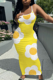 Orange Floral Print Sleeveless Backless Spaghetti Strap Summer Outings Vacation Bodycon Maxi Slip Dress