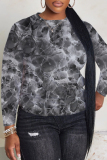 White Casual Cartoon Leaf Colorblock Print Round Neck Long Sleeve T-shirts Tops