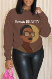 Rose Red Casual Letter Figure Print Round Neck Long Sleeve Fall Winter Sweatshirts Tops