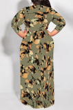 Purple Floral Print O Neck 3/4 Sleeve Lace Up Summer Outings Vacation Plus Size Flowy Loose Maxi Dress