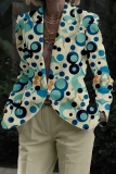 Khaki Office Lady Casual Floral Geometric Pattern Turn-back Collar Long Sleeve Blazer and Pants Two Pieces Suits Sets