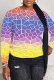 White Casual Cartoon Leaf Colorblock Print Round Neck Long Sleeve T-shirts Tops