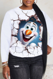 White Casual Cartoon Leaf Colorblock Print Round Neck Long Sleeve T-shirts Tops