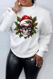 White Purple Christmas Casual Skull Head Print Round Neck Long Sleeve Fall Winter Sweatshirts Tops