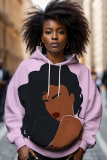 Brown Casual Girl Figure Print Draw String Hooded Collar Long Sleeve Fall Winter Sweatshirts Tops