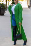Green Casual Long Sleeve Fall Winter Long Knitted Sweater Cardigan Coats Outerwear
