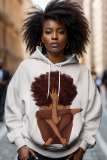 Brown Casual Girl Figure Print Draw String Hooded Collar Long Sleeve Fall Winter Sweatshirts Tops