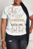 Black Silver Casual Letter Print Round Neck Short Sleeve T-Shirts Tops