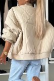 Black Pocket Button up Round Neck Long Sleeve Fall Winter Padded Jackets Coats Outerwear