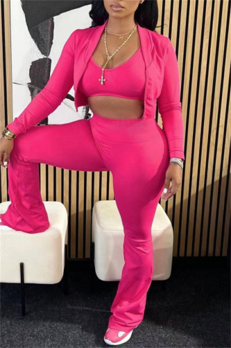 Black Casual Sportswear Zip-up Long Sleeve Jacket Cardigan and Flare Leg Pants Two Pieces Sweatsuits Sets