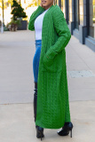 Green Casual Long Sleeve Fall Winter Long Knitted Sweater Cardigan Coats Outerwear