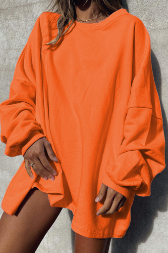 Pink Loose Casual Letter Print Round Neck Long Sleeve Fall Winter Long Sweatshirts Tops
