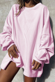 Pink Loose Casual Letter Print Round Neck Long Sleeve Fall Winter Long Sweatshirts Tops
