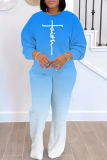 Tangerine Sportwear Gradient Letter Print Round Neck Long Sleeve Sweatshirt and Sweatpants Fall Winter Two Pieces Sweatsuits Sets