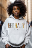 Black Silver Casual Letter Print Draw String Hooded Collar Long Sleeve Fall Winter Sweatshirts Tops