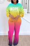 Tangerine Sportwear Gradient Letter Print Round Neck Long Sleeve Sweatshirt and Sweatpants Fall Winter Two Pieces Sweatsuits Sets
