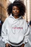 Black Silver Casual Letter Print Draw String Hooded Collar Long Sleeve Fall Winter Sweatshirts Tops