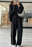 Off-white Casual Round Neck Backless Long Sleeve Sweatshirt and Straight Leg Sweatpants Fall Winter Two Pieces Sweatsuits Sets
