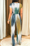 Dark Blue Casual Geometric Abstract Print Stripe Pocket Contrast Round Neck Sleeveless Tank Tops and Straight Leg Pants Two Pieces Sets