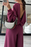 Off-white Casual Round Neck Backless Long Sleeve Sweatshirt and Straight Leg Sweatpants Fall Winter Two Pieces Sweatsuits Sets