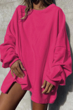 Pink Loose Casual Letter Print Round Neck Long Sleeve Fall Winter Long Sweatshirts Tops