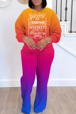 Tangerine Sportwear Gradient Letter Print Round Neck Long Sleeve Sweatshirt and Sweatpants Fall Winter Two Pieces Sweatsuits Sets