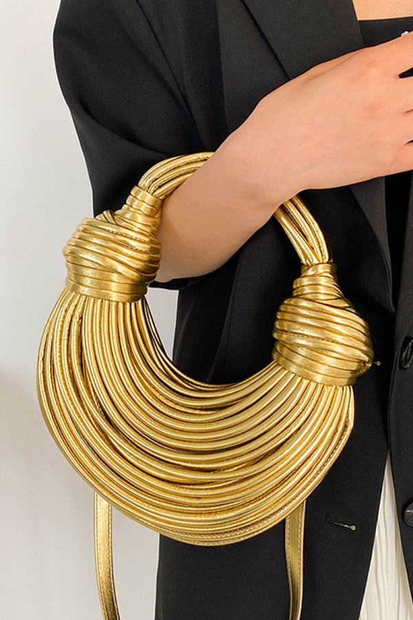 Golden PU Leather Weave Party Club Evening Outing Wrapped in Wires Crossbody Clutch Bags Handbags
