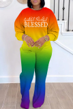 Tangerine Sportwear Gradient Letter Print Round Neck Long Sleeve Sweatshirt and Sweatpants Fall Winter Two Pieces Sweatsuits Sets