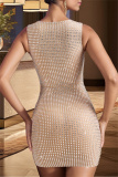 Black Hot Drilling Sleeveless Backless Square Neck Night Out Bodycon Club Mini Dress Birthday Party Sparkling Evening Gown