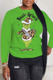 Green White Christmas Cartoon Casual Round Neck Fall Winter Long Sleeve T Shirts Women's Grinch Sweatshirt