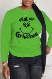 Green White Christmas Cartoon Casual Round Neck Fall Winter Long Sleeve T Shirts Women's Grinch Sweatshirt