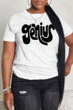 White Casual Letter Print Round Neck Short Sleeve T-Shirts Tops