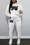White Sportwear Casual Letter Print Hooded Long Sleeve Sweatshirt and Pencil Sweatpants Fall Winter Two Pieces Sweatsuits Sets