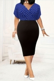 Claret Polka Dot Print V Neck Short Sleeve Wrapped Skirt Formal Evening Party Plus Size Bodycon Midi Dresses