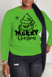 Green White Christmas Cartoon Casual Round Neck Fall Winter Long Sleeve T Shirts Women's Grinch Sweatshirt