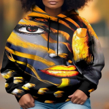 Blue Casual Girl Figure Print Draw String Hooded Collar Long Sleeve Fall Winter Sweatshirts Tops