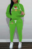Green White Christmas Grinch Outfits Sportwear Cartoon Print Hooded Long Sleeve Sweatshirt and Pencil Sweatpants Fall Winter Two Pieces Sweatsuits Sets