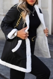 Black Buttons Hooded Long Sleeve Plus Size Thick Fleece Hooded Jacket