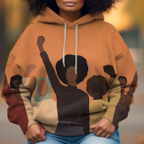 Blue Casual Girl Figure Print Draw String Hooded Collar Long Sleeve Fall Winter Sweatshirts Tops