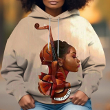 Blue Casual Girl Figure Print Draw String Hooded Collar Long Sleeve Fall Winter Sweatshirts Tops