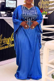 Yellow African Casual Stripe Print O Neck Batwing Sleeve Floor Length Long Loose Plus Size Maxi Dresses
