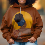 Grey Casual Girl Figure Print Draw String Hooded Collar Long Sleeve Fall Winter Sweatshirts Tops