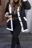Black Buttons Hooded Long Sleeve Plus Size Thick Fleece Hooded Jacket