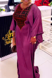 Yellow African Casual Stripe Print O Neck Batwing Sleeve Floor Length Long Loose Plus Size Maxi Dresses