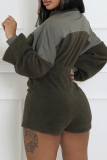 Black Casual Zipper Collar Long Lantern Sleeve Waisted Rompers