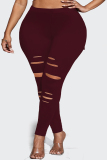 Black Casual Plus Size Ripped Tight Trousers For Fat Girls Skinny Pants
