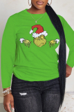 Green White Christmas Cartoon Casual Round Neck Fall Winter Long Sleeve T Shirts Women's Grinch Sweatshirt