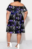 Colour Boho Print Flutter Sleeve Off Shoulder Backless Ruffled Sleeve Vacation A Line Plus Size Midi Dresses