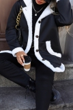 Black Buttons Hooded Long Sleeve Plus Size Thick Fleece Hooded Jacket