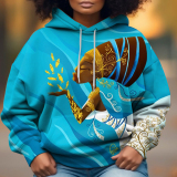 Grey Casual Girl Figure Print Draw String Hooded Collar Long Sleeve Fall Winter Sweatshirts Tops